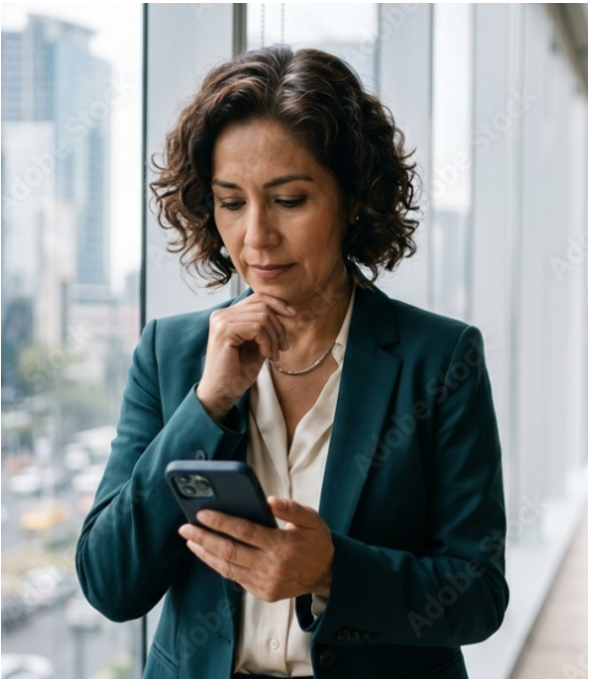 Executive viewing a CXOsignal alert on her phone