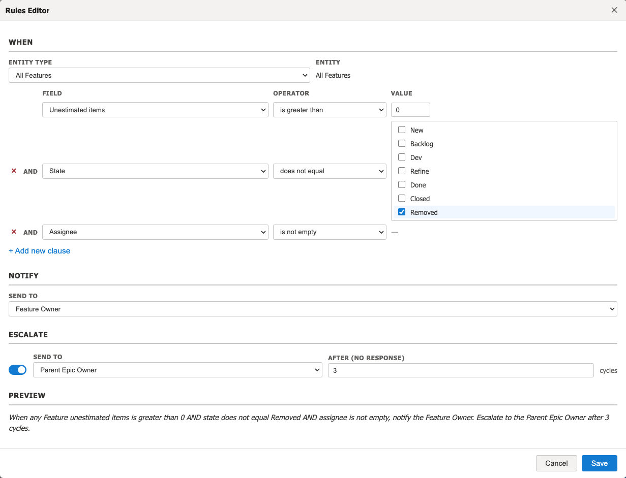 OKRsignal custom Signal rules editor