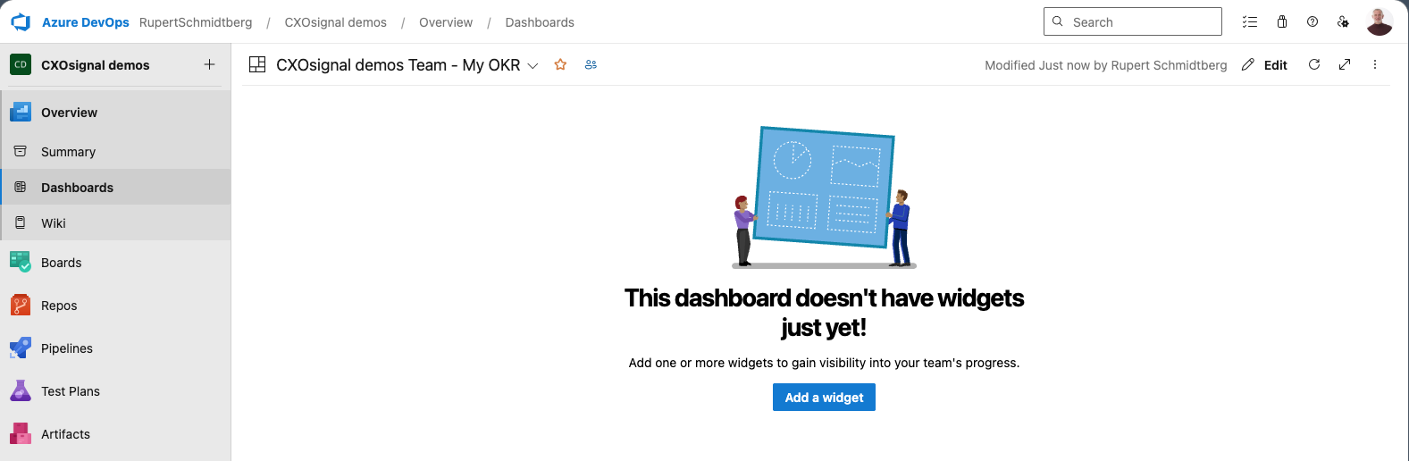 Newly created empty Azure DevOps dashboard