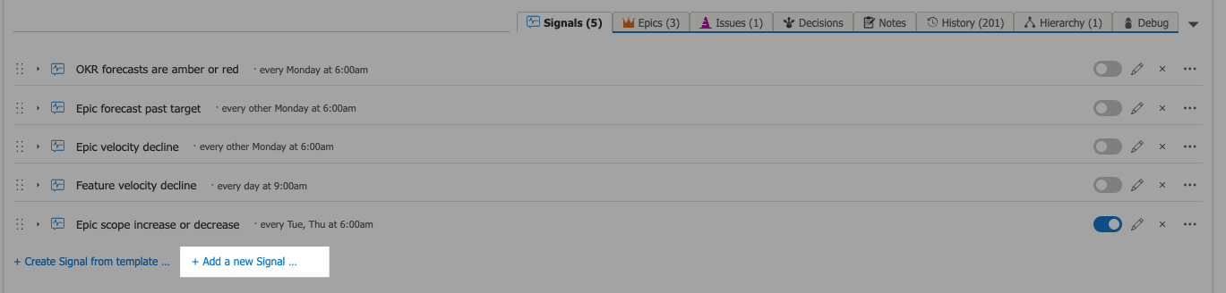 The Add a new Signal button in the Signals tab